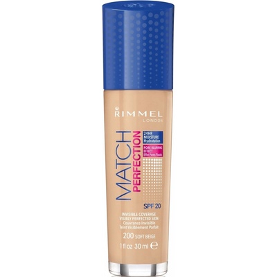 Rimmel London Match Perfection 24HR SPF20 Foundation 200 Soft Beige tekutý make-up pre zjednotenú a rozjasnenú pleť 30 ml