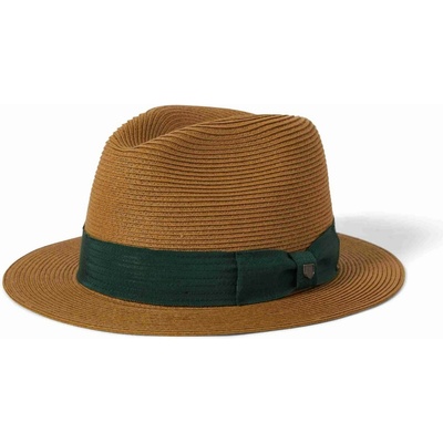 Brixton Roma Straw Packable Fedora Dark Tan/Primal Green