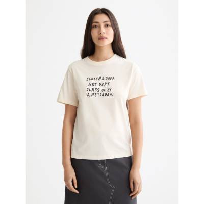 Scotch & Soda Дамска кремава тениска с надпис Scotch & Soda | Byal | ЖЕНИ | L