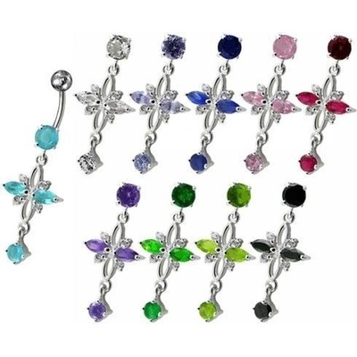 Šperky4U stříbrný piercing do pupíku kytička BP01244-A