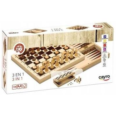 Šachová sada Cayro 648 stolní hra 3 v 1 šachy + dáma + vrhcáby dřevěná
