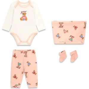 Guess Бебешки памучен комплект от 4 части Guess Eco Bear - Сладък пастелнорозов нюанс