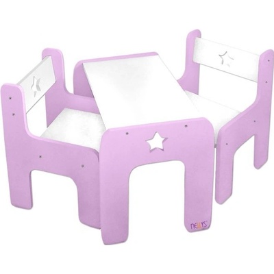Nellys sada nábytku Star stůl + 2 x židle růžová s bílou