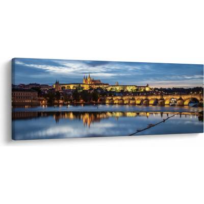 Obraz Pražského hradu a Karlova mostu, jednodílný 145x58 cm