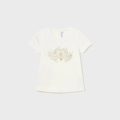 MAYORAL Тениска с къс ръкав basic в мръсно бяло за бебе момиче със златни и сребристи глитери Майорал
