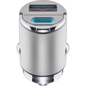 Cellularline Зарядно за кола 12V USB-C PD 30W + USB 18W Micron сиво 13817
