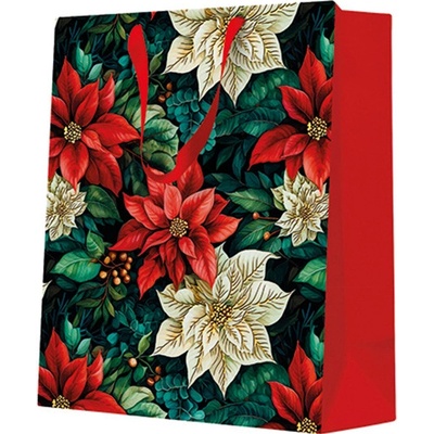Darčeková taška stredná - Poinsettia on black 20x10x25 cm