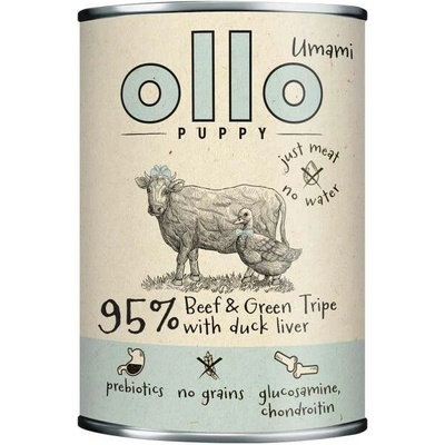 Ollo Puppy Umami Hovězí a Zelené Dršťky s Kachními Játry 850 g