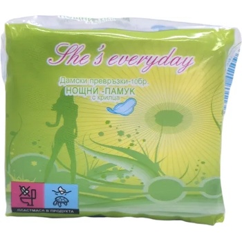 Image 1 of She's everyday дамски превръзки с крилца, Нощни, Памук, 10 броя