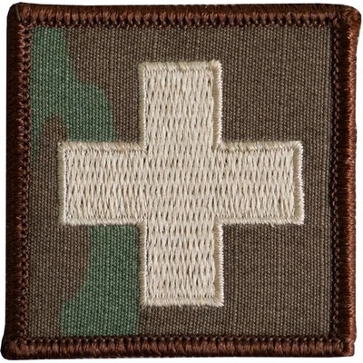 Nášivka zdravotník KŘÍŽ velcro KHAKI-OCP okraj HNĚDÝ