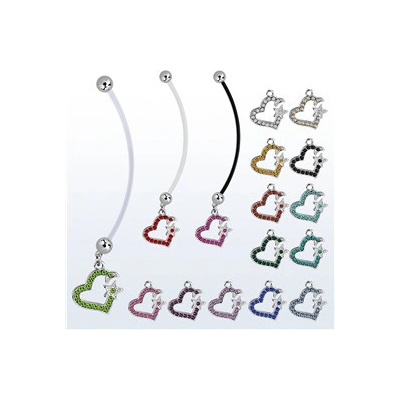 Piercingate těhotenský piercing do pupíku srdíčko PBV00580 čirá čirá tyčka