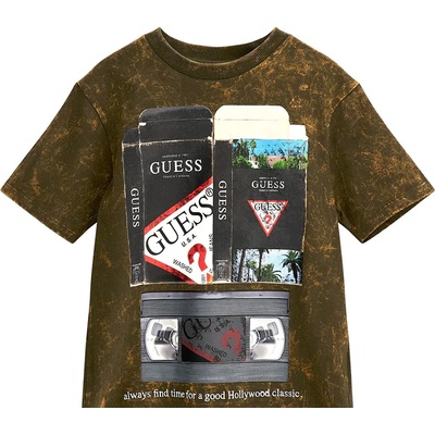 GUESS Tениска с къс ръкав в зелено за момче с многоцвена щампа Guess