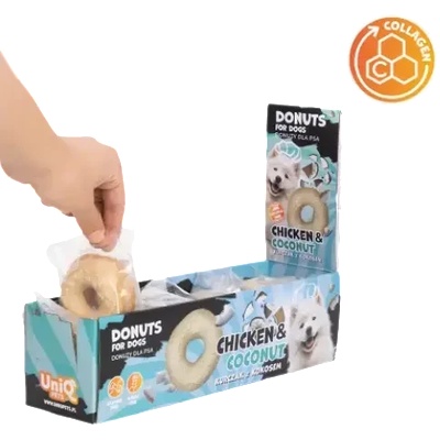 Uniq Pets Dog Snacks Collagen Donut Chicken & Coconut лакомства за кучета с пилешко, кокос и колаген, 50 г, 7см