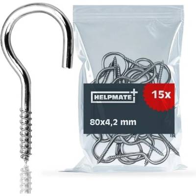 HELPMATE – Zahnuté šroubovací háky 80x4,2x24x20 mm – pozinkovaná ocel – 15 kusů – Háky pro montáž