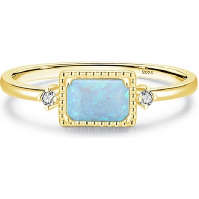 Meucci Pozlacený stříbrný prsten se světle modrým opálem a zirkony SYR093