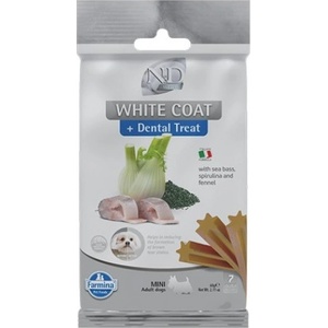 Farmina N&D White Dental Care Treat With Sea Bass, Spirulina and Fennel Mini - Дентални стикове за кучета от дребни породи с лаврак, спирулина и фенел - 60 гр, Италия - KND0006018