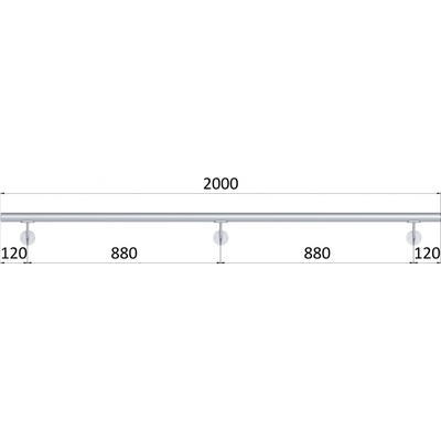 Madlo 2000mm / broušená nerez K320 / AISI316 set: 3ks úchyt, madlo D=42,4mm s ukončením