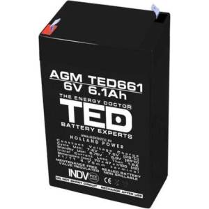 Ted electric Оловна Батерия TED ELECTRIC, 6V, 6.1Ah, 70/ 47/ 100 mm, AGM (TED-6V-4.5-AGM) - zettabytex