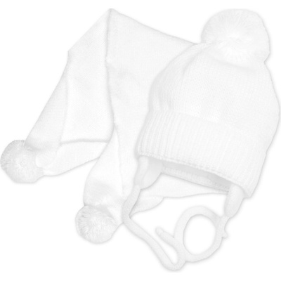 Baby Nellys Zimná čiapočka s šálom Autíčko biela