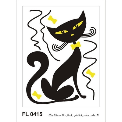 AG Design FL-0415 Černý kocour, floková samolepka na zeď. 65x85cm