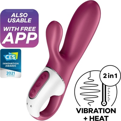 Satisfyer Hot Bunny - интелигентен затоплящ вибратор с клитор стимулатор (червен)