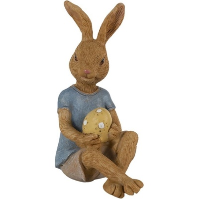 Dekorace sedící králík s malovaným vajíčkem 10*6*12 cm