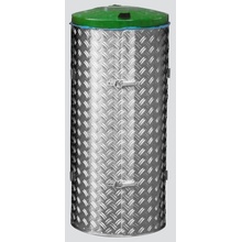 Denios Odpadkový koš s pláštěm z hliníkového slzičkového plechu, 120 l, nerez víko zelené