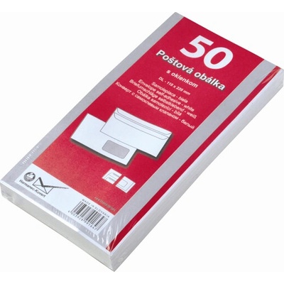 Dopisní obálka DL 110 × 220 mm – bílá, samolepicí, okénko (50 ks)