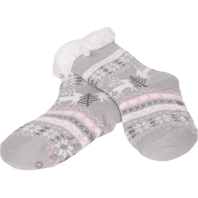 Детски пухкави чорапи в сиво с коледен десен
