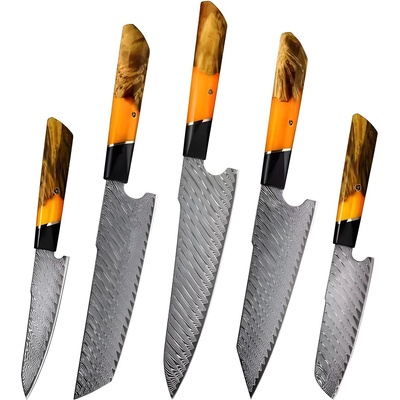 HARAHU Комплект кухненски ножове дамаск ku-38063 - Оранжева kp38063 (ku-38063)
