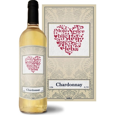 Sablio Moje srdce bije iba pre Teba Chardonnay biele suché víno 12 % 0,75 l (čistá fľaša)