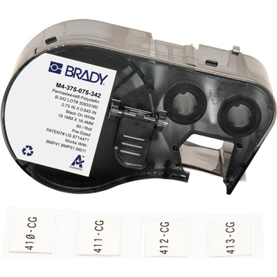 Brady M4-375-075-342 / 170722, 19.05 mm x 16.38 mm, Polyolefin, čierna tlač / biely podklad
