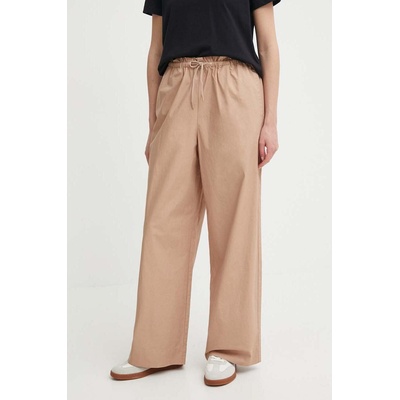Sisley Памучен панталон Sisley в бежово с широка каройка, с висока талия (4GDELF050)