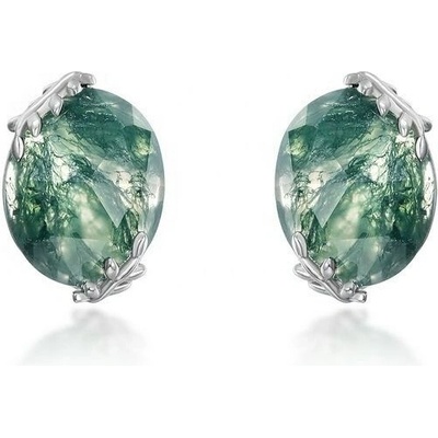 LUNICA Stříbrné náušnice MECHOVÝ ACHÁT 1030