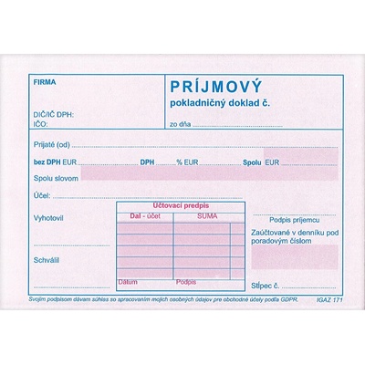 Igaz 171 Príjmový pokladničný doklad s DPH - samopr.