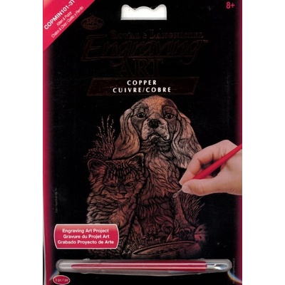 Medený škrabací obrázok Pes s mačkou