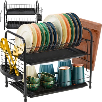 Velký dvoupatrový odkapávač na nádobí černý – Zboží Dáma
