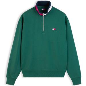 Tommy Hilfiger Mens 1/4 Zip Collar Logo Cotton Fleece - Velvet Green