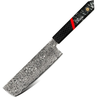 HARAHU Дамаски кухненски нож ZA-37458 - Nakiri / Черен / Червен KP37458