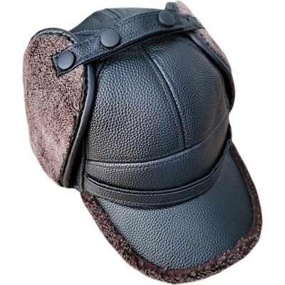 HARAHU Мъжка зимна Шапка с козирка fr-37747 - Черна / Кафява kp37747 (fr-37747)