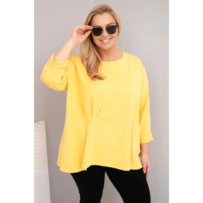 Kesi Dámska blúzka plus size s bavlnou a dlhým rukávom a riasením fuksiová Žltá