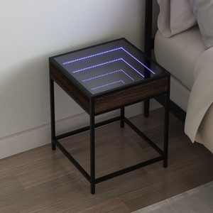 vidaXL Нощна масичка с Infinity LED, кафяв дъб, 40x40x51 см (3284095)