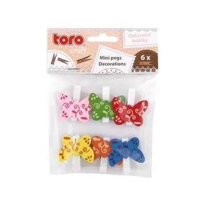Toro dřevěné kolíčky na prádo S motýlem 3,5 cm 6 ks