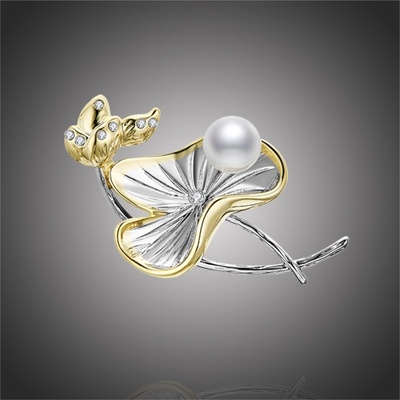 Éternelle brož s perlou a zirkony leknín B2257-XH2070 zlatá