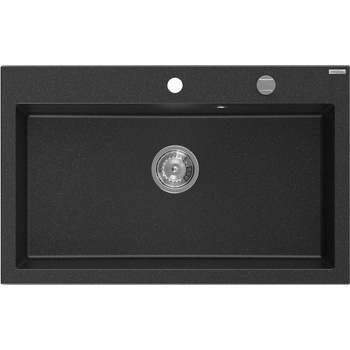 Mexen Elix кухненска мивка гранитна с една камера 800 х 500 мм, черен/сребрист металик, сифон хром - 6527801005-73 (6527801005-73)