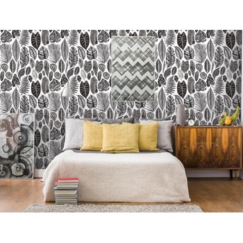 DIMEX ART s. r. o Луксозна флизелинова тапета черно-бели листа