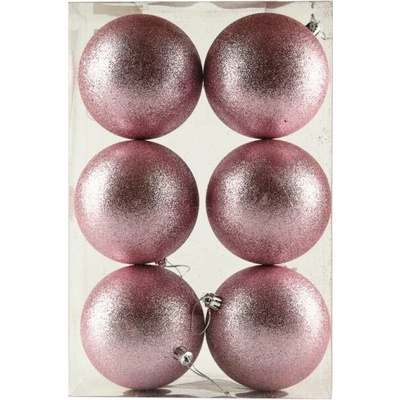 DECOLED Sada vianočných ozdôb ružová 10 cm, trblietavá jemná ružová, plast, balenie 6 ks