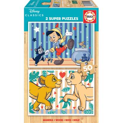 Educa - Puzzle 2x50 Disney Classics: Leví kráľ, Pinokio - 100 piese