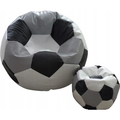 Jaks sedací vak XXXL fotbalový míč + podnožka 100 x 100 x 60 cm bílo - černo - šedý