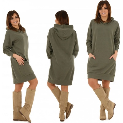 Fashionweek dámske mikinové šaty s kapucňou a dlhým rukávom MF237 Khaki